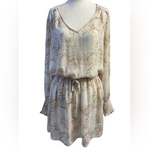 Eliane Rose Python Snakeskin V-Neck Cream Dress Size Large Long Sleeve Lined